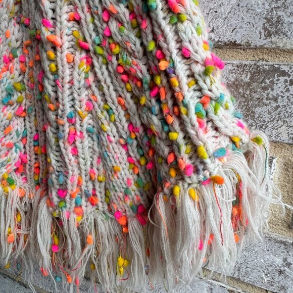 Betsey Johnson Cable Knit Fringed Hem Neon Accents skirt Women's Size M/L - Picture 5 of 6